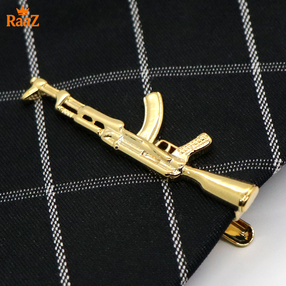 Picture of AK47 Rifle SMG tie pin Tie Clip Tie Pin Cadet Midshipmen Tie pin Colour Black Silver Golden Tie Pin For Men Tie Clip For Man