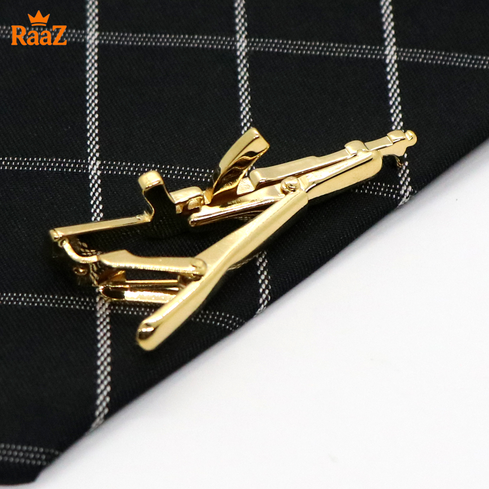 Picture of AK47 Rifle SMG tie pin Tie Clip Tie Pin Cadet Midshipmen Tie pin Colour Black Silver Golden Tie Pin For Men Tie Clip For Man