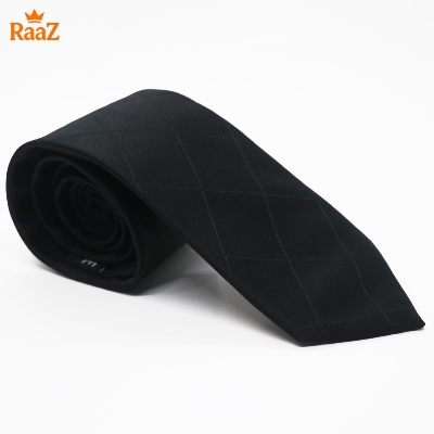 Picture of Black Deep Night Embroidered Check Stripe Tie For Men