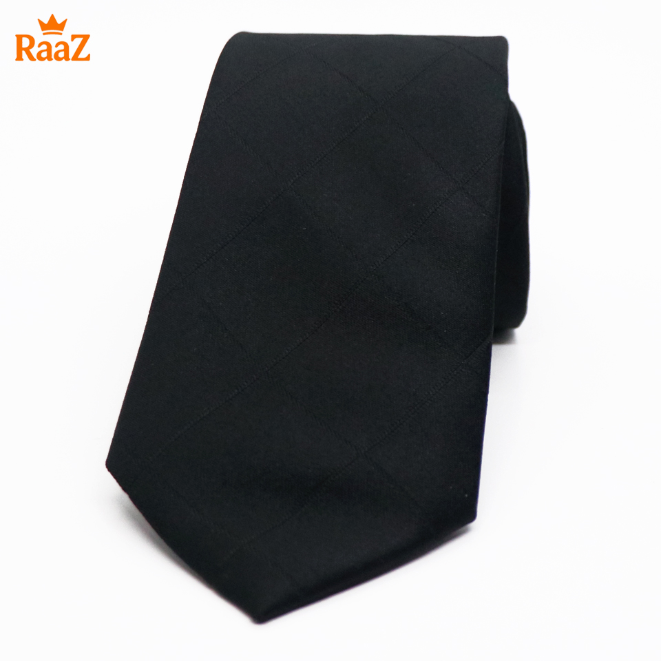 Picture of Black Deep Night Embroidered Check Stripe Tie For Men