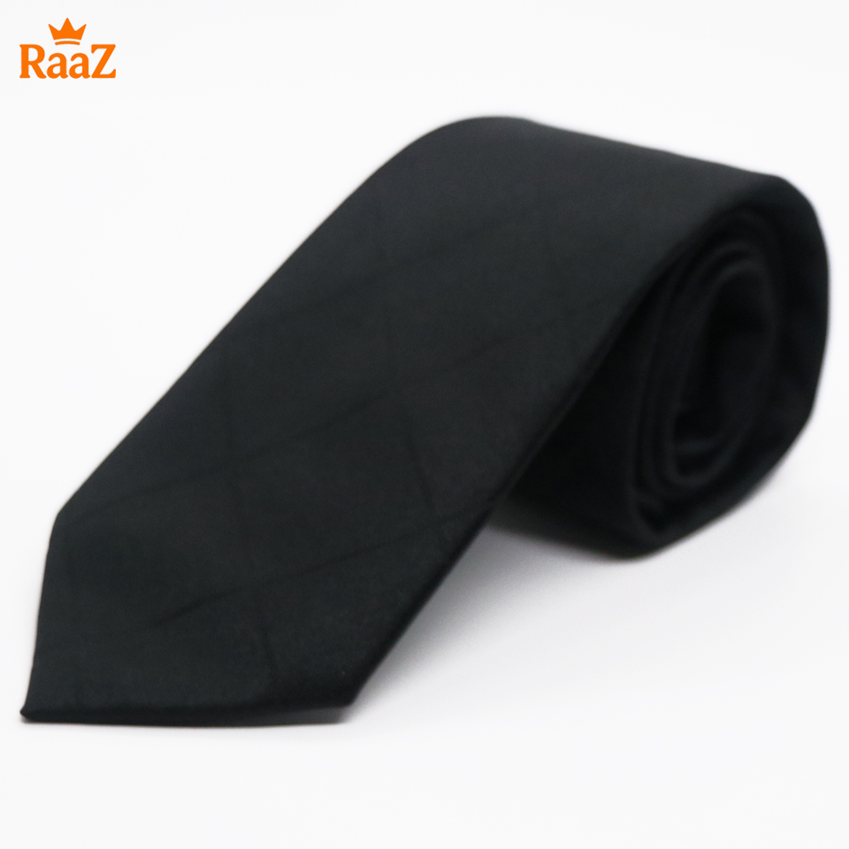 Picture of Black Deep Night Embroidered Check Stripe Tie For Men