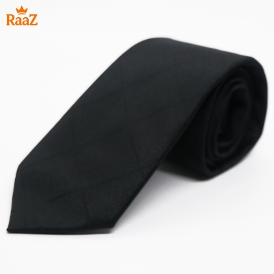 Picture of Black Deep Night Embroidered Check Stripe Tie For Men