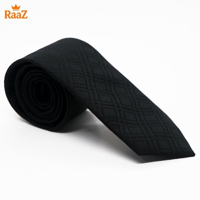 Picture of Black Midnight Grid Check Stripe Texture Tie For Men