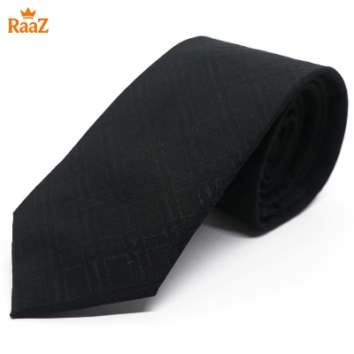 Picture of Black Midnight Grid Check Stripe Texture Tie For Men