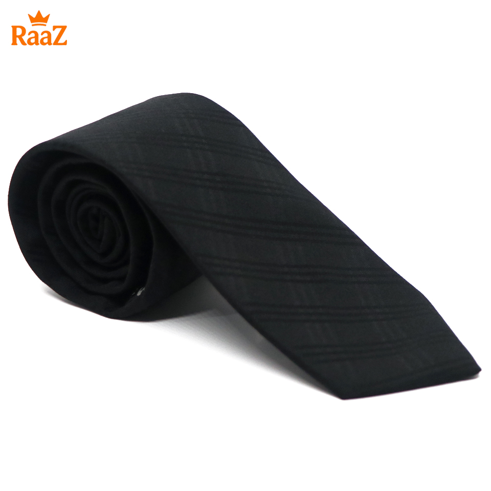 Picture of Black Luxury Checkered Black Embroidery Tie For Men
