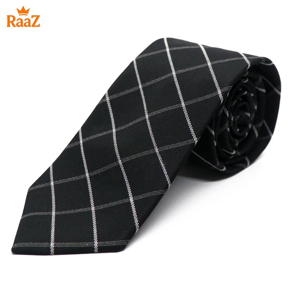 Picture of Black Classic Check Stripe Elegance Weave Tie For Men