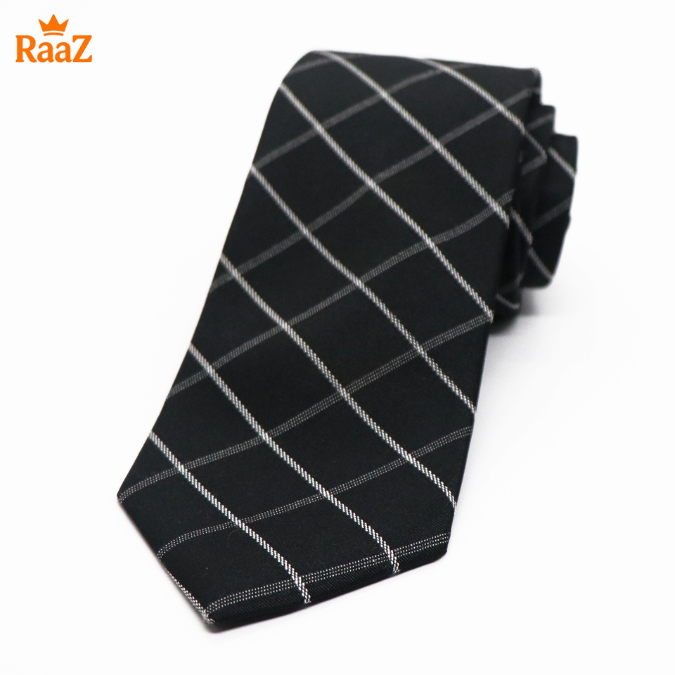 Picture of Black Classic Check Stripe Elegance Weave Tie For Men