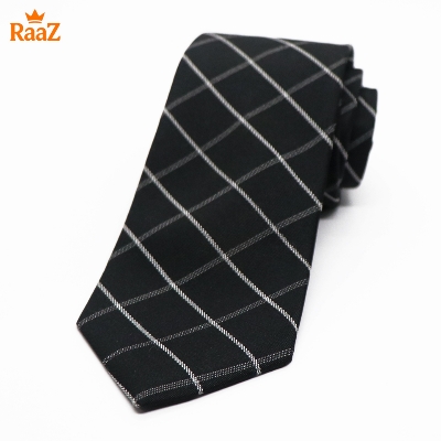 Picture of Black Classic Check Stripe Elegance Weave Tie For Men