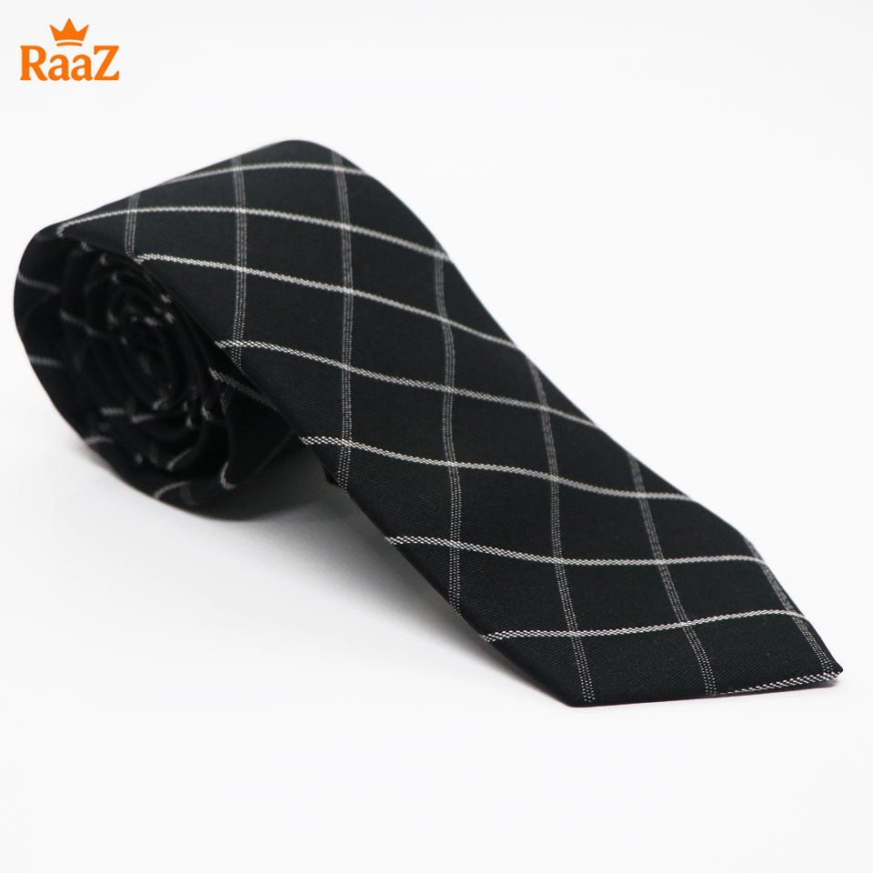 Picture of Black Classic Check Stripe Elegance Weave Tie For Men