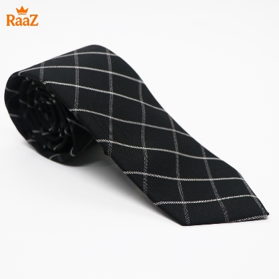 Picture of Black Classic Check Stripe Elegance Weave Tie For Men