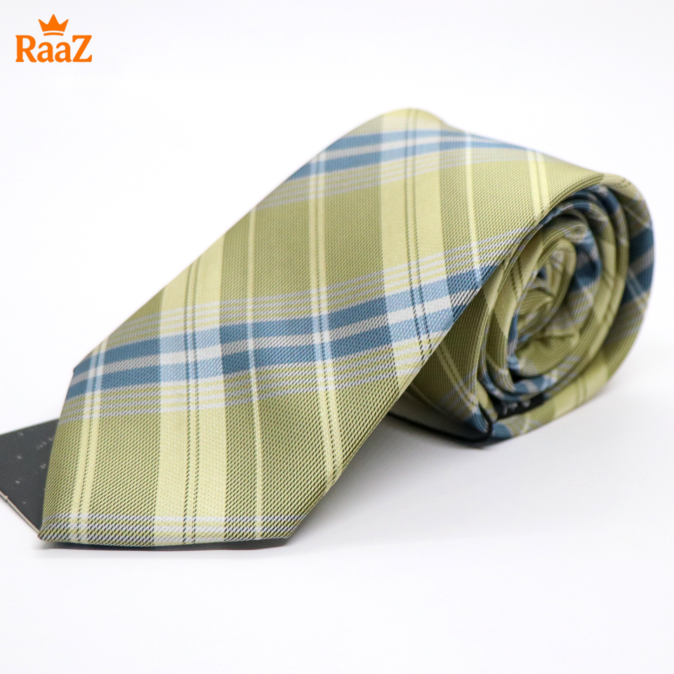 Picture of Yellow Blue Classic Check Stripe Elegance Weave Tie For Men