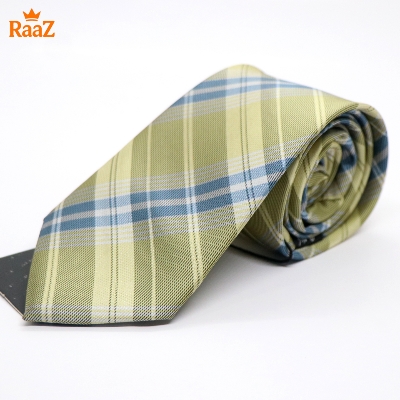 Picture of Yellow Blue Classic Check Stripe Elegance Weave Tie For Men