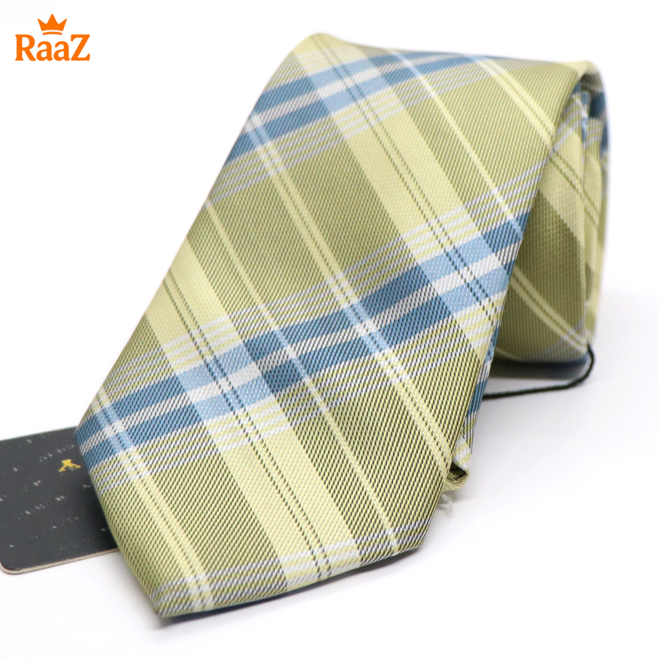 Picture of Yellow Blue Classic Check Stripe Elegance Weave Tie For Men