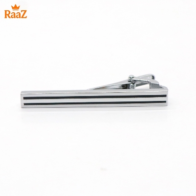 Picture of Silver Black Stripe Metal Tie Clip For Men