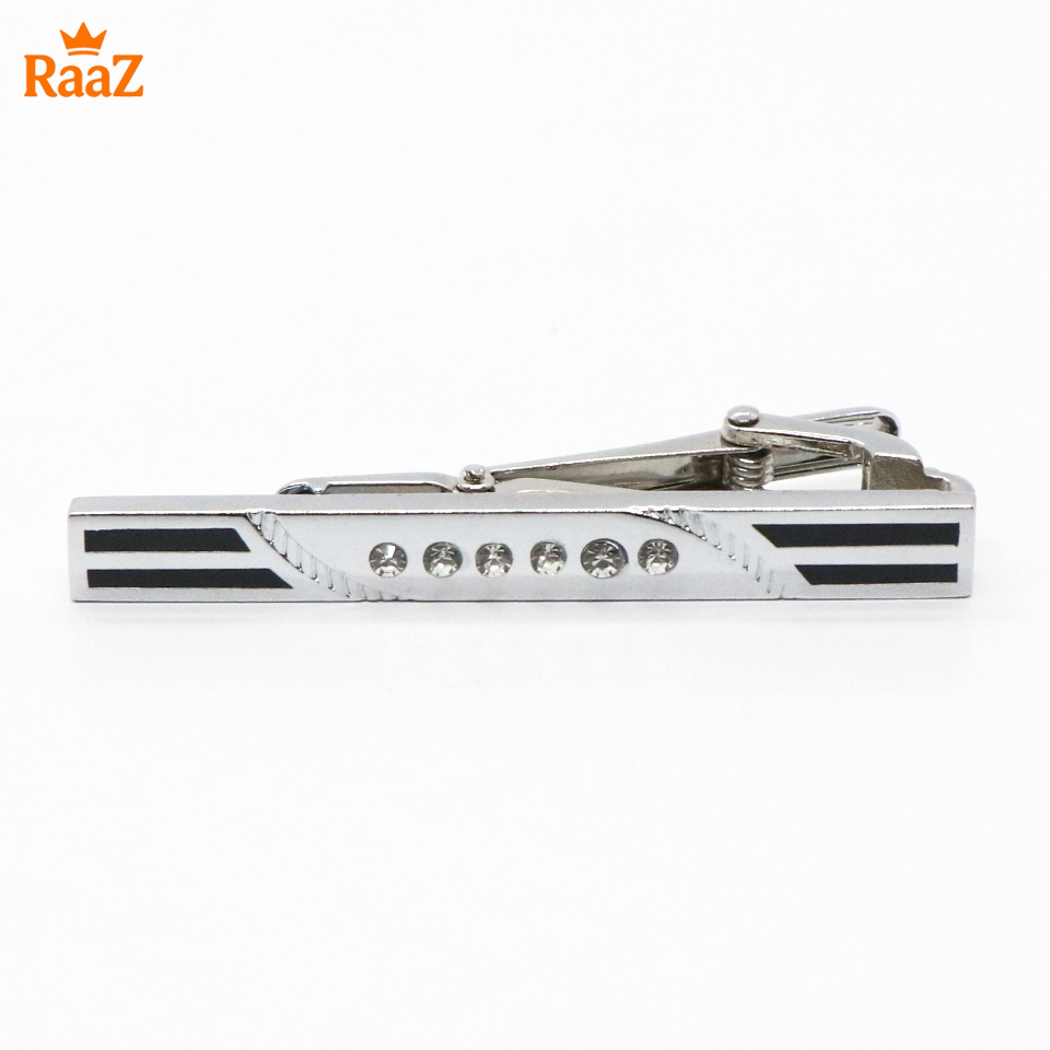 Picture of Silver Black Stone Lustro Luxe Tailored Tie Clip for Men