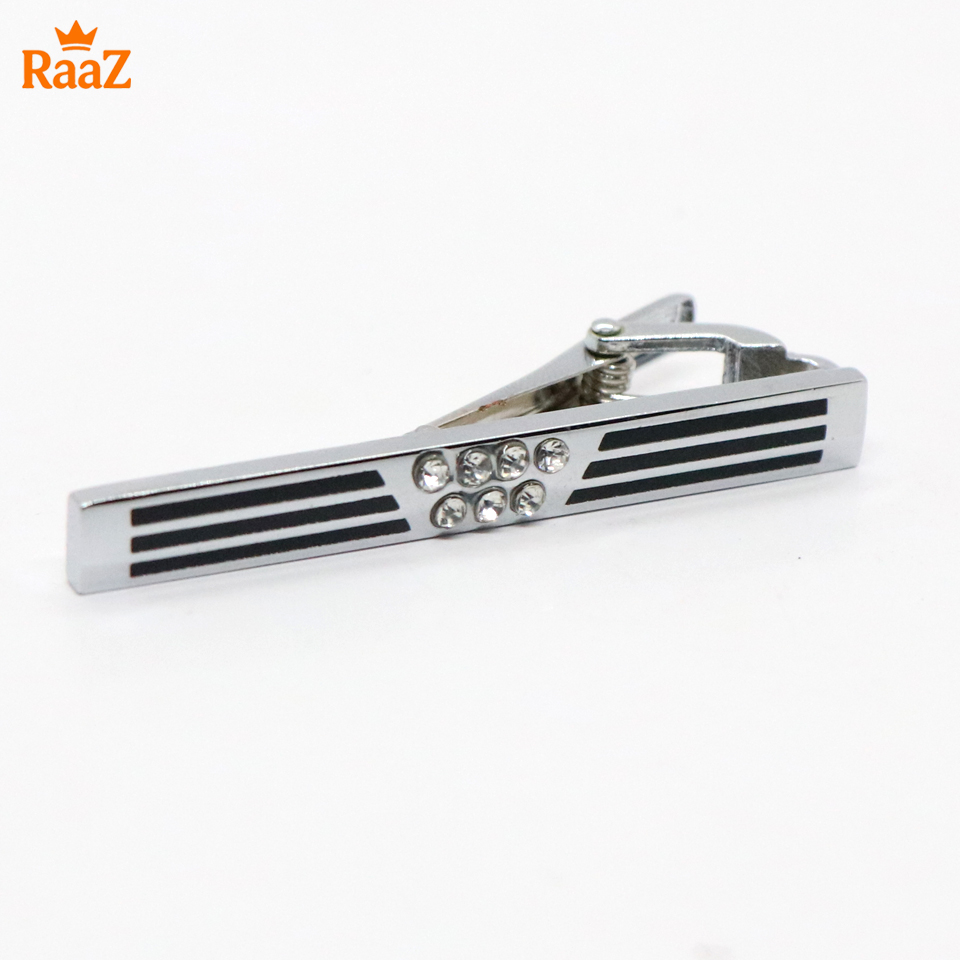 Picture of Silver Black Stripe Stone Metal Tie Clip For Men