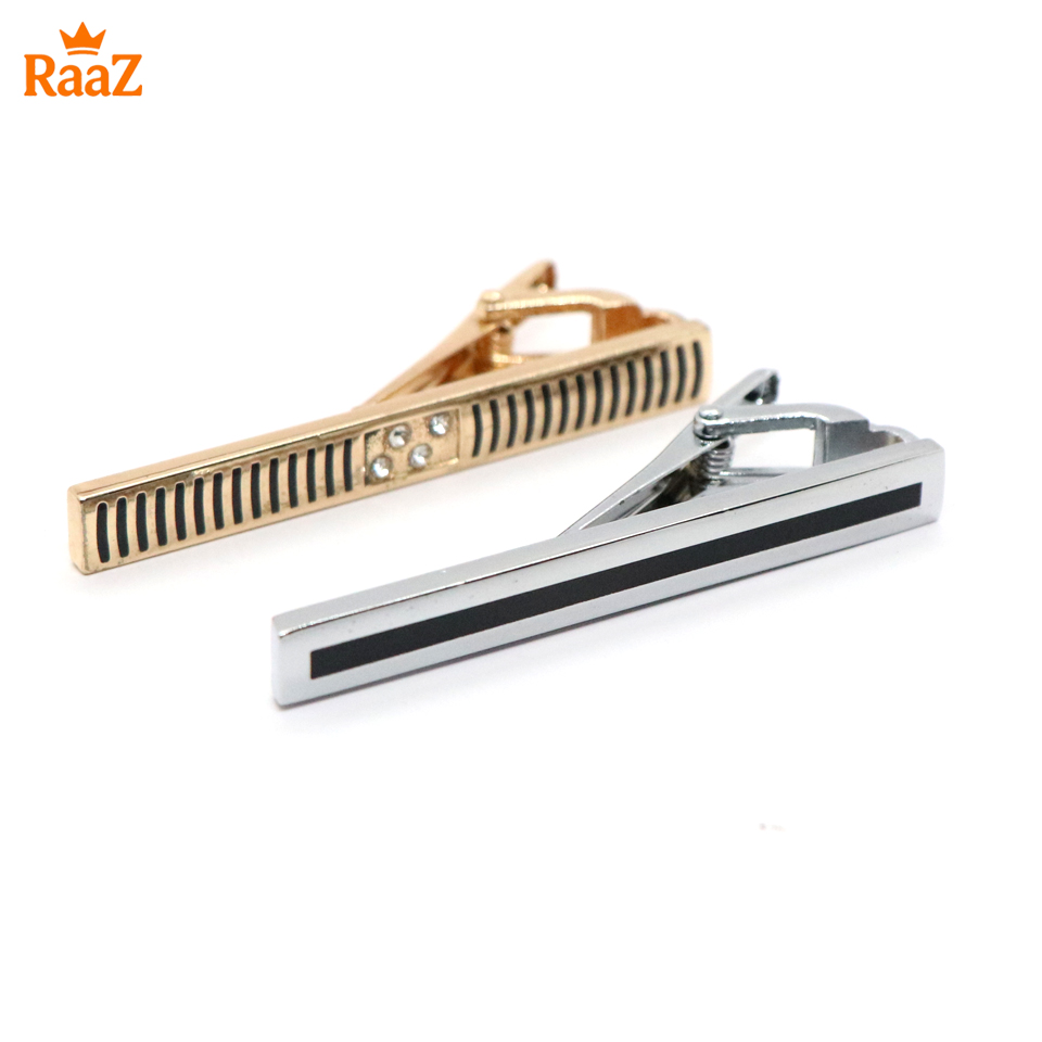 Picture of 2Pc Vertical Stripe Brushed Steel Tie Clip Set for Men