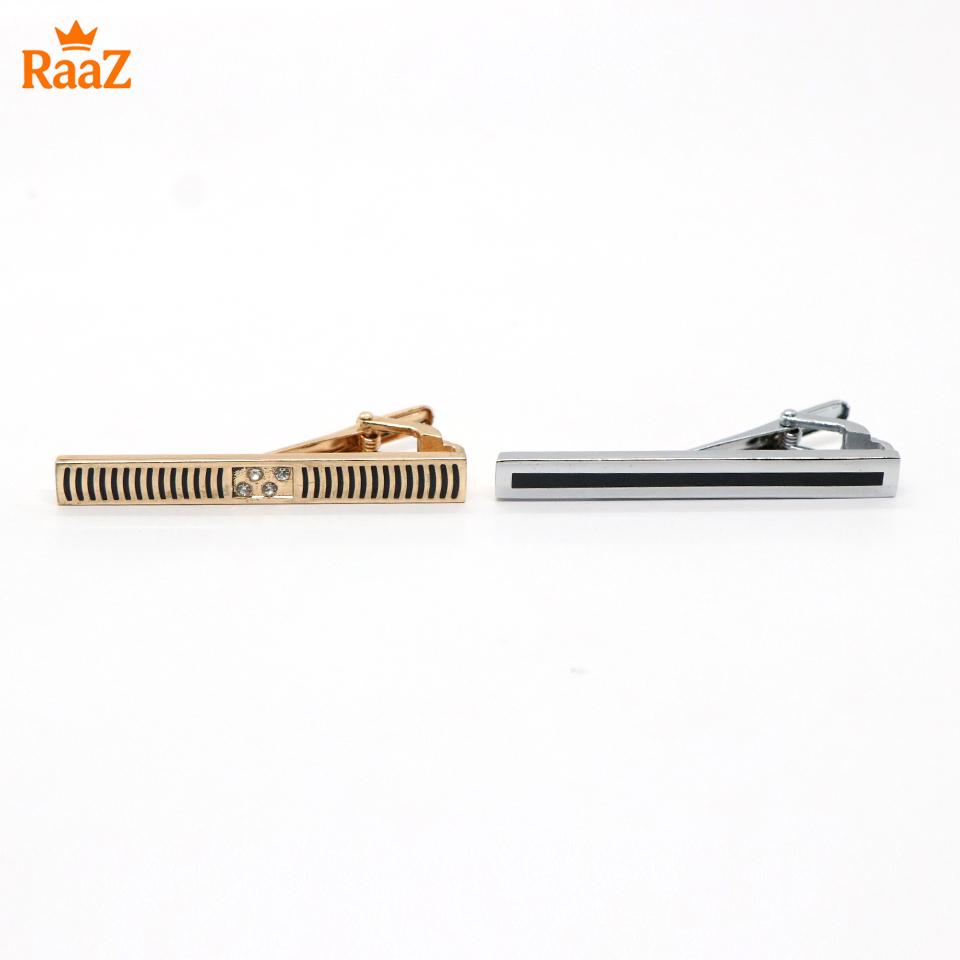 Picture of 2Pc Vertical Stripe Brushed Steel Tie Clip Set for Men