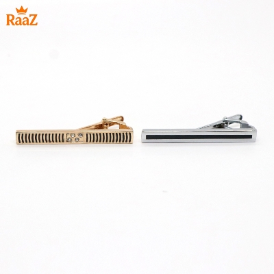Picture of 2Pc Vertical Stripe Brushed Steel Tie Clip Set for Men