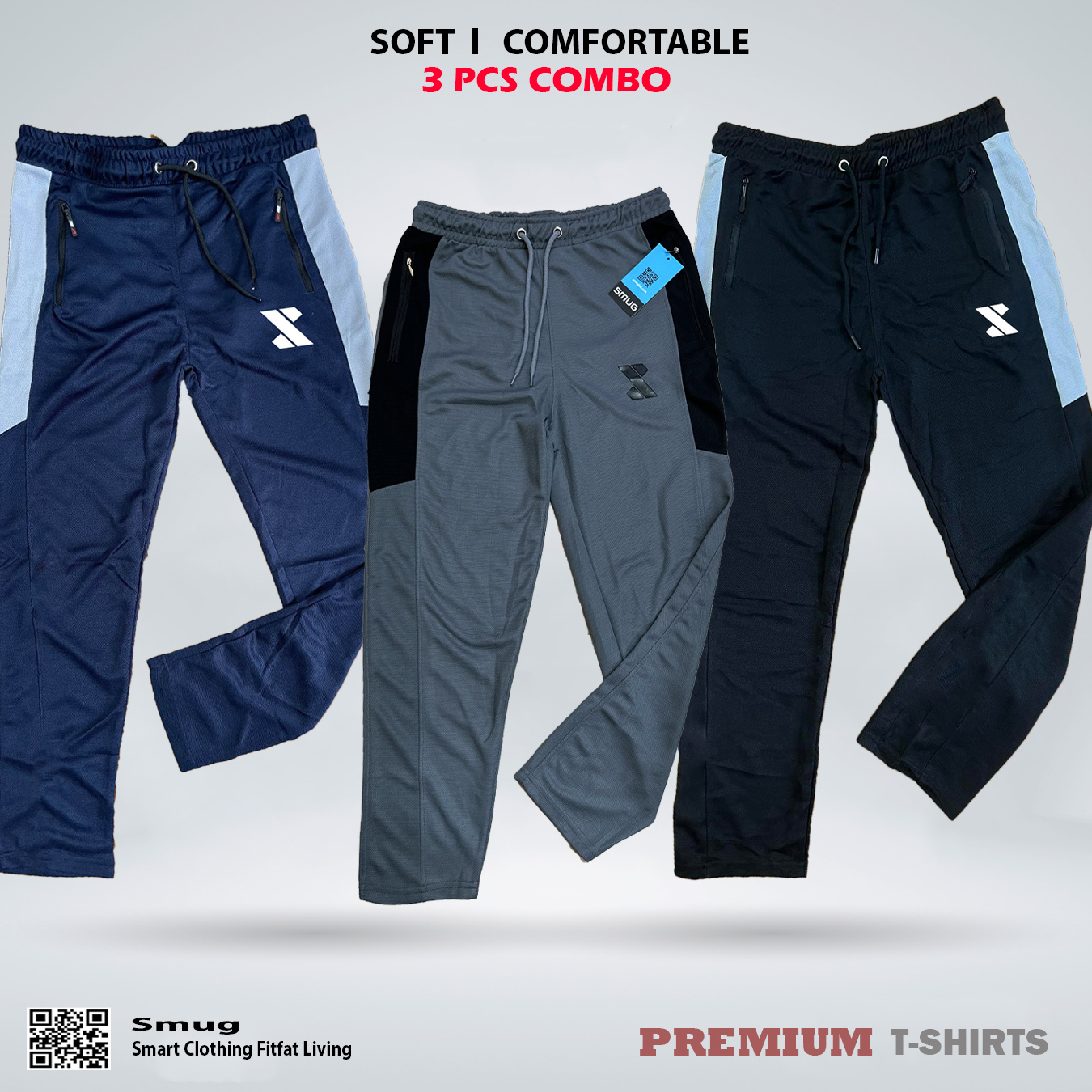 Picture of SMUG Combo Trousers (China) Fabric Soft and Comfortable - 3 pis Combo - Navy , Black , Deep Grey