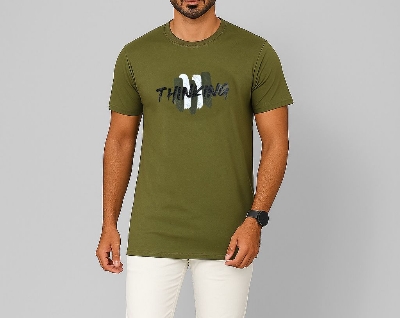 Picture of SMUG Mens Premium Cotton Design T-shirt -Olive