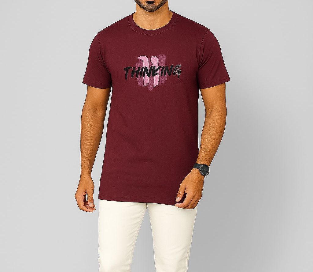 Picture of SMUG Mens Premium Cotton Design T-shirt -Maroon