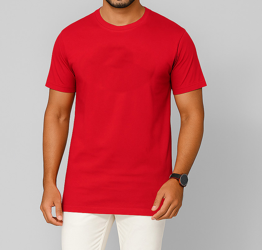 Picture of SMUG Mens Premium Cotton Solid T-shirt -Red
