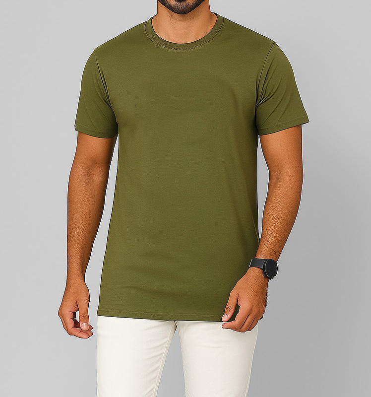 Picture of SMUG Mens Premium Cotton Solid T-shirt -Olive