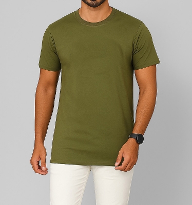 Picture of SMUG Mens Premium Cotton Solid T-shirt -Olive