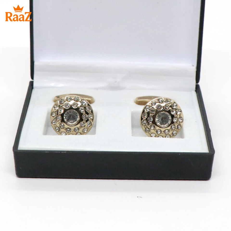 Picture of Golden White Crystal Crown Cufflink For Men