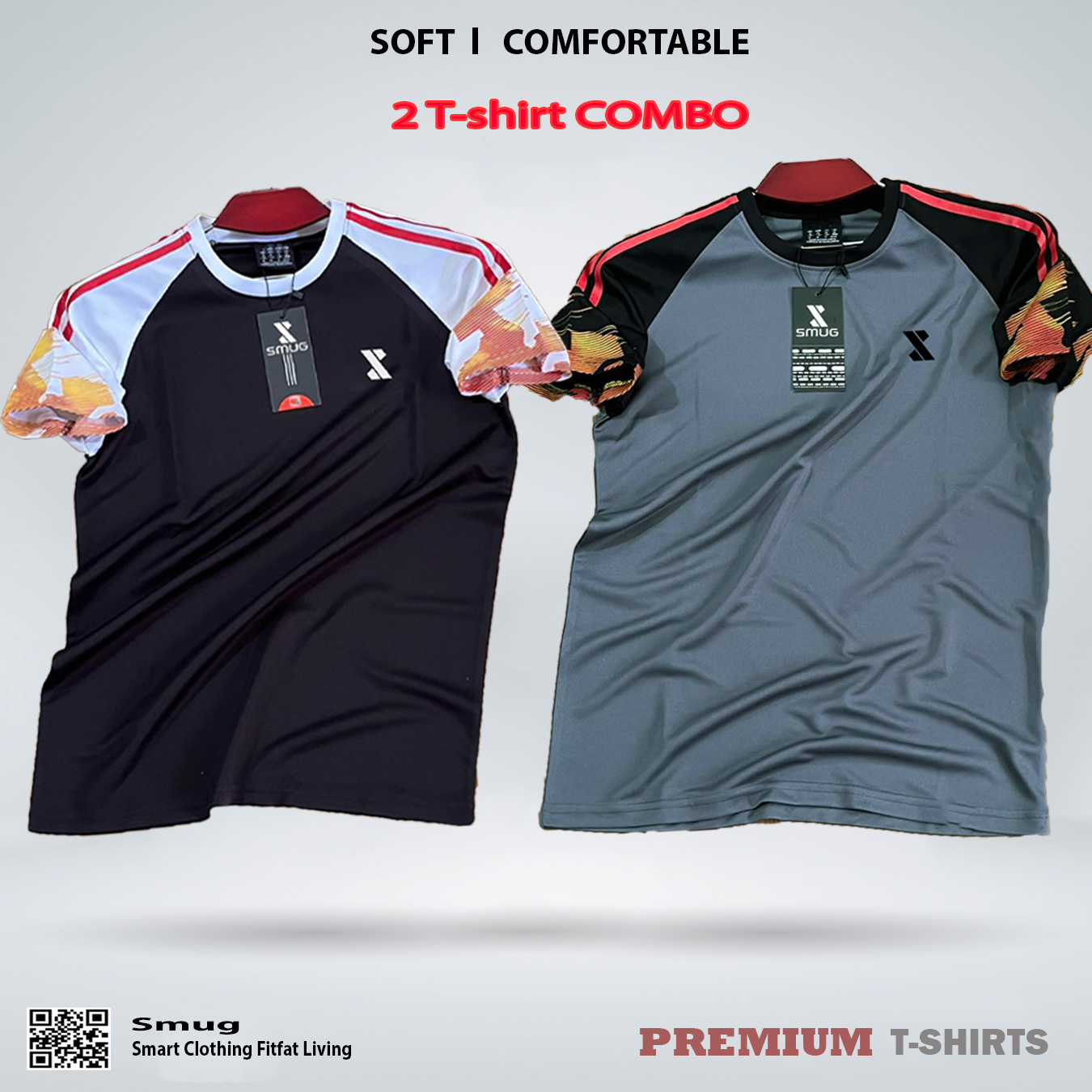 Picture of SMUG Premium Contrast T-shirt Fabric soft and comfortable-Combo- Black, Grey
