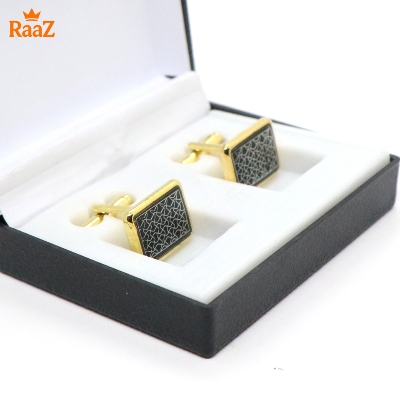 Picture of Golden Black Jet Black Crystal Crown Cufflink For Men