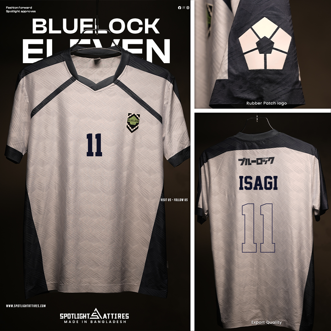 Picture of Spotlight Attires White Jacquard Fabric  Isagi's Blue Lock Short Sleeve Jersey For Men (Player Version)