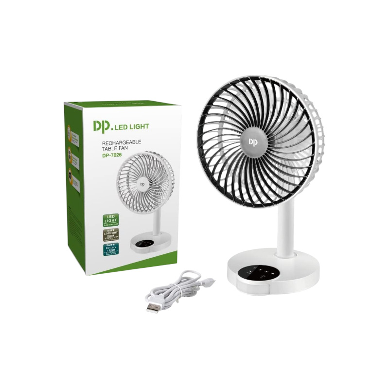 Picture of DP-7626 AC/DC Rechargeable 4000mAh Lithium Battery Touch Control Multiple Modes Portable Desk Fan With LED Lamp