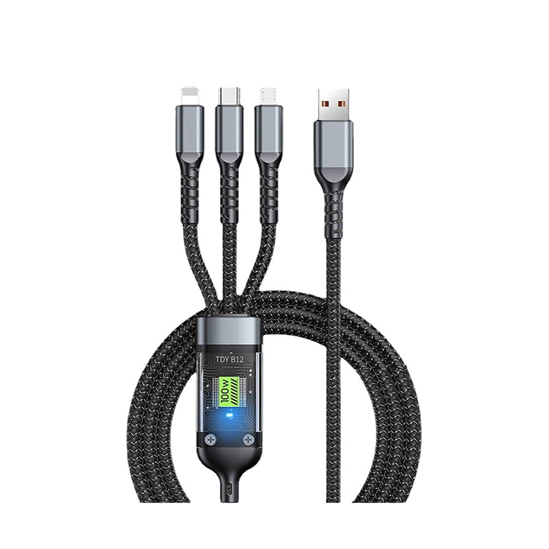 Picture of 120W/6A Fast Charging Usb 3.0 Cable 4 Ft / 1.2M To 3-In-1 Long Charging Cord With Type C + Micro Usb + Lightning Connector 480 Mbps Data Transfer For Laptop,Tablets,Smartphones & More