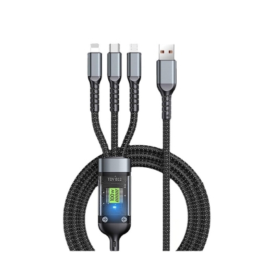 Picture of 120W/6A Fast Charging Usb 3.0 Cable 4 Ft / 1.2M To 3-In-1 Long Charging Cord With Type C + Micro Usb + Lightning Connector 480 Mbps Data Transfer For Laptop,Tablets,Smartphones & More