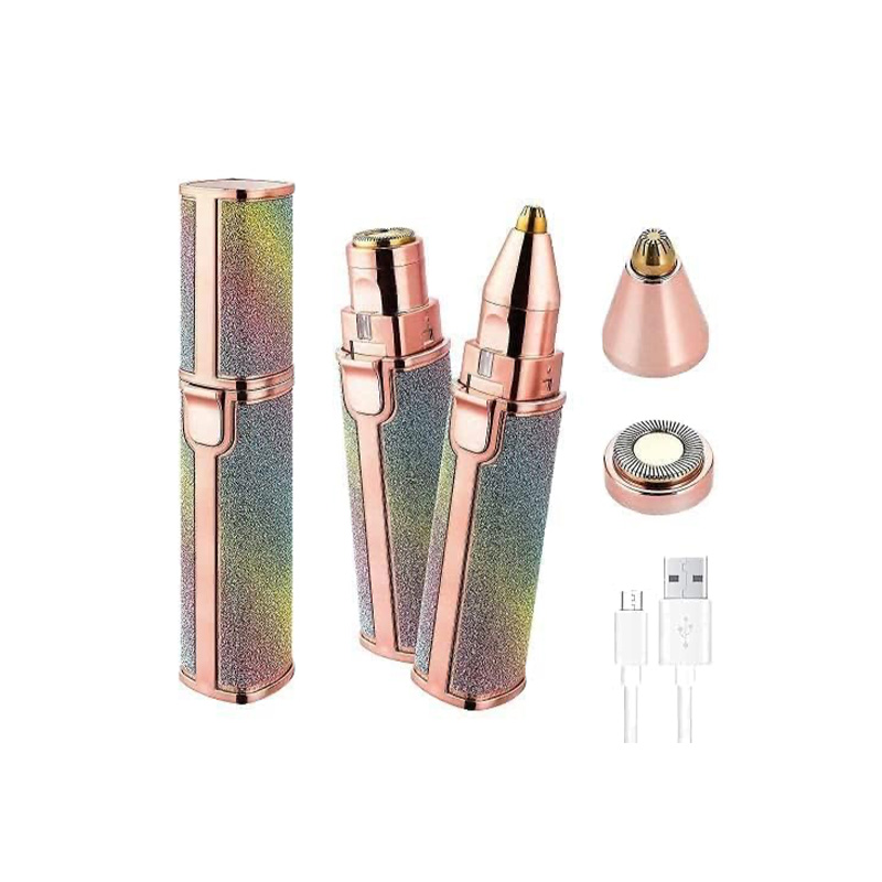 Picture of Eyebrow Trimmer for Women, 2 in 1 Rechargeable Facial Hair Remover with Replaceable Heads, Professional Painless Personal Hair Removal Eyebrow Razor with Indicator Lights (Rainbow)