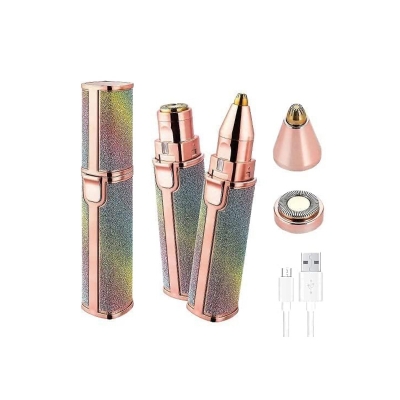 Picture of Eyebrow Trimmer for Women, 2 in 1 Rechargeable Facial Hair Remover with Replaceable Heads, Professional Painless Personal Hair Removal Eyebrow Razor with Indicator Lights (Rainbow)
