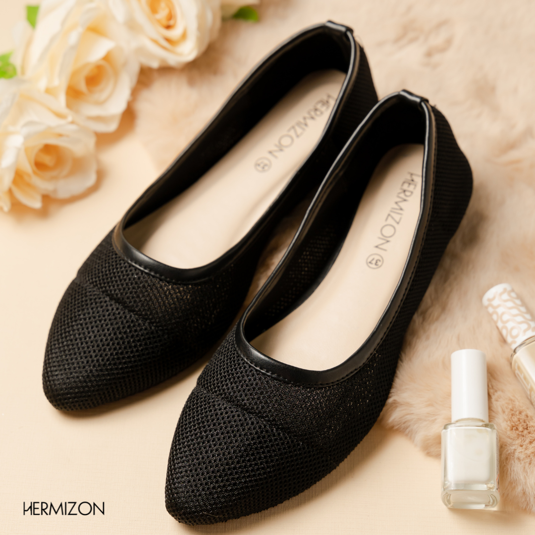 Picture of Hermizon Fiona Black Mesh Soft Pump Shoe For Women