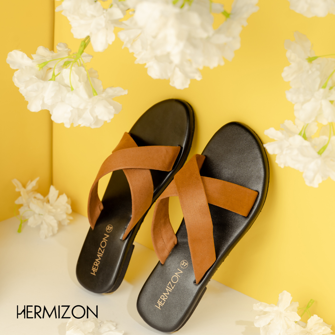 Picture of Hermizon Ashley Lynn Brown/ Navy Blue Summer Women's Sandals/Slippers/Flats/Slip Ons