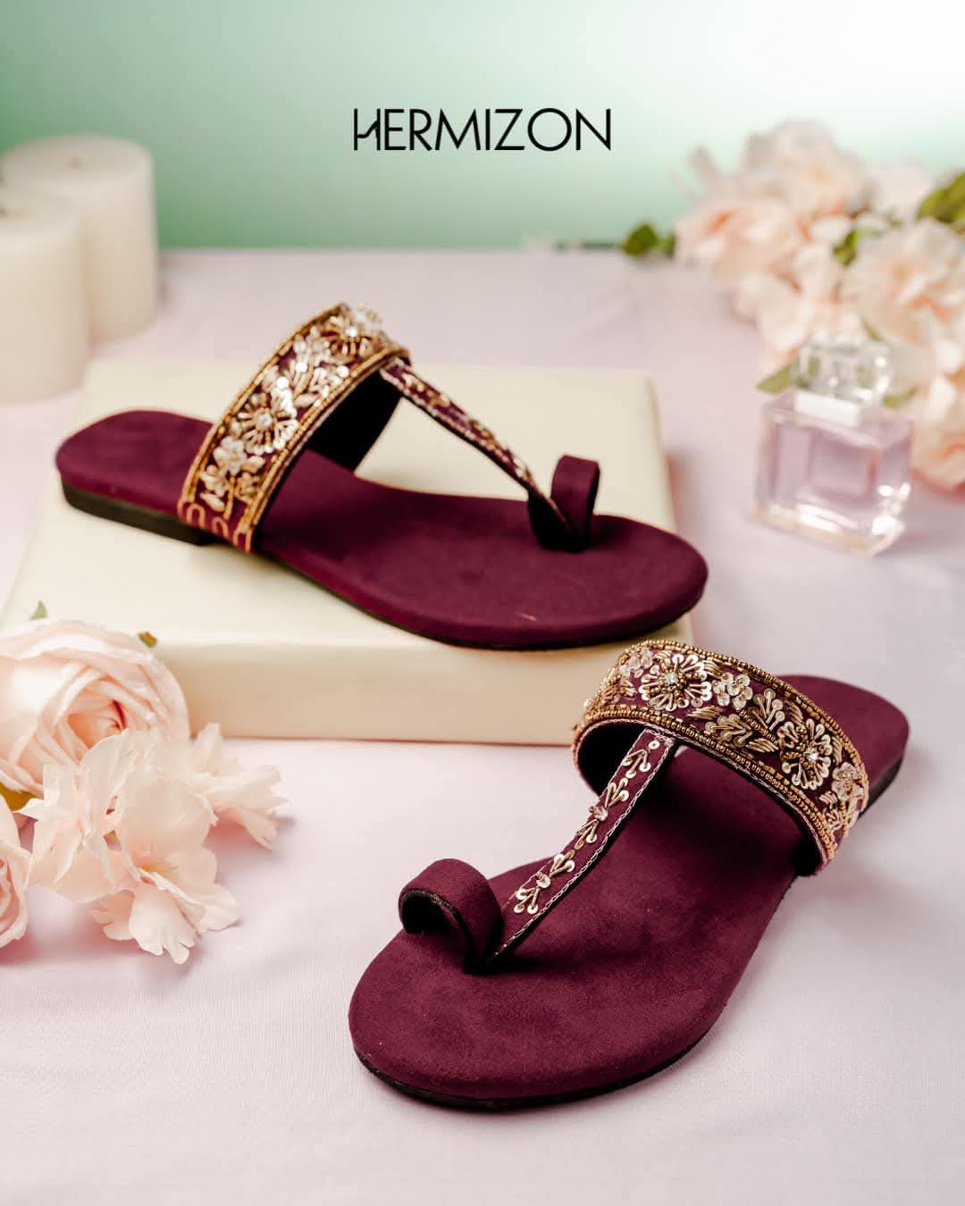 Picture of Hermizon Mabel Maroon Summer Women's Sandals/Slippers/Flats/Slip Ons