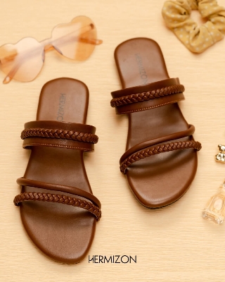 Picture of Hermizon Mavis Brown Summer Women's Sandals/Slippers/Flats/Slip Ons