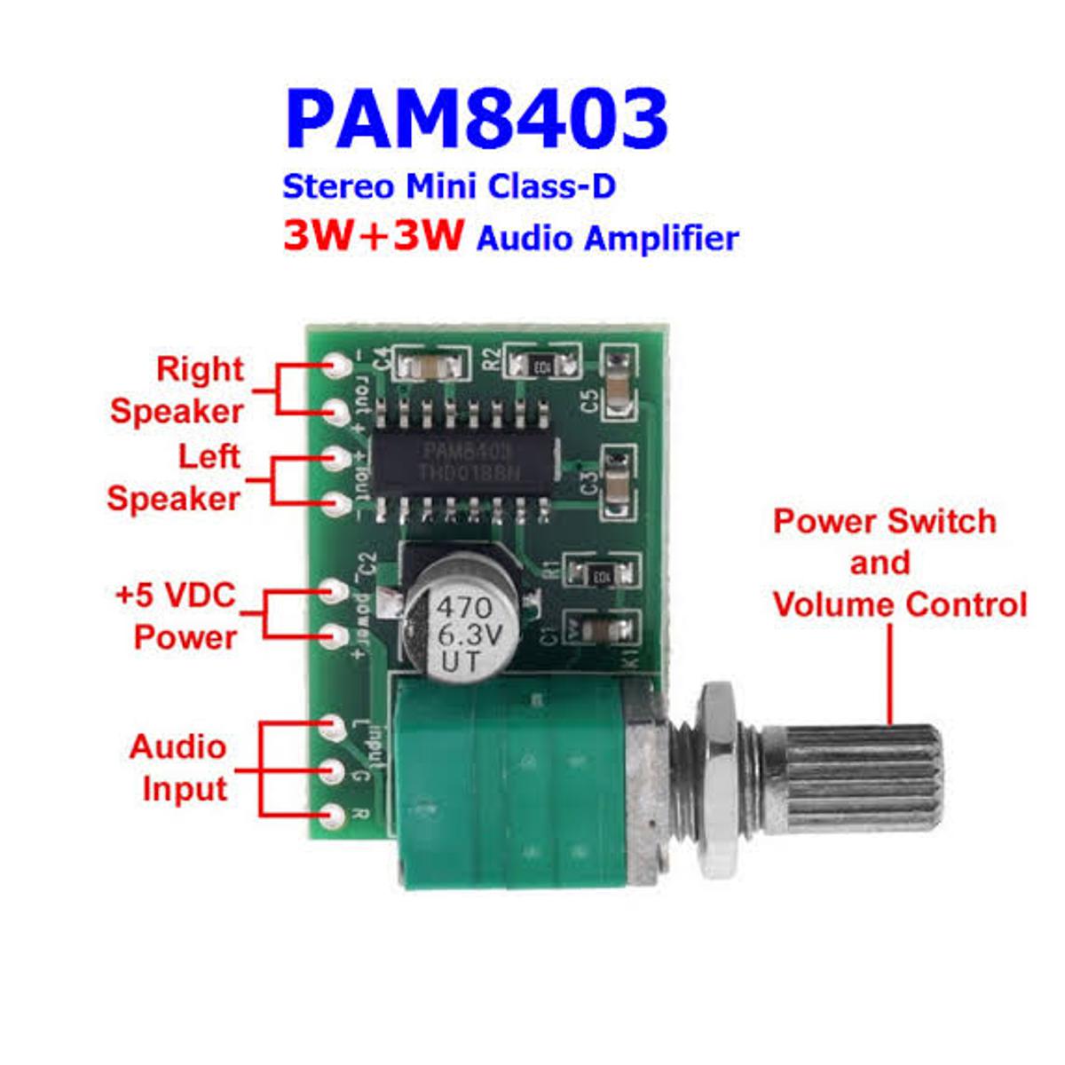 Picture of PAM8403 Volume Control Amplifier Board 2 * 3W Class D 5V can be USB Powered Amplifier Board Efficient Replace TDA7297 TDA2030 XH-M139