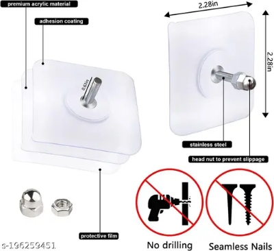 Picture of 6Pcs Strong Self Adhesive Nails Poster Seamless Wall Hook Waterproof Durable Transparent Screw Hanger Hook for Kitchen Bathroom - Wall Hook