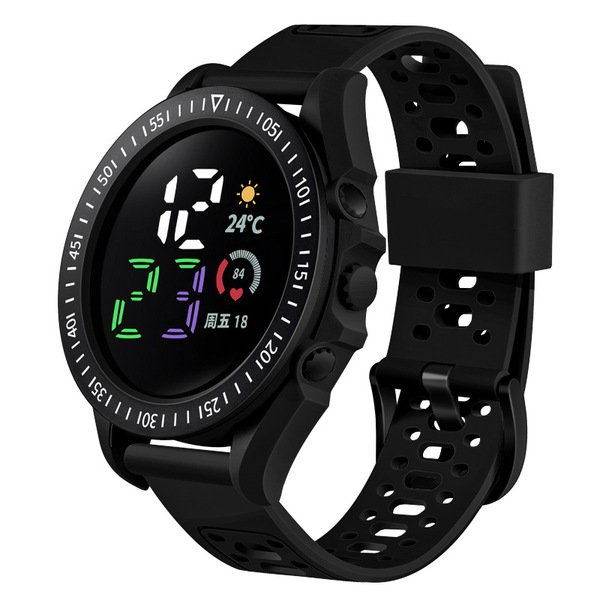Picture of LED Digital Watch Color Screen Splash-proof Long Endurance Round Dial Date Display Wristwatch Sport Fitness Electronic Watch