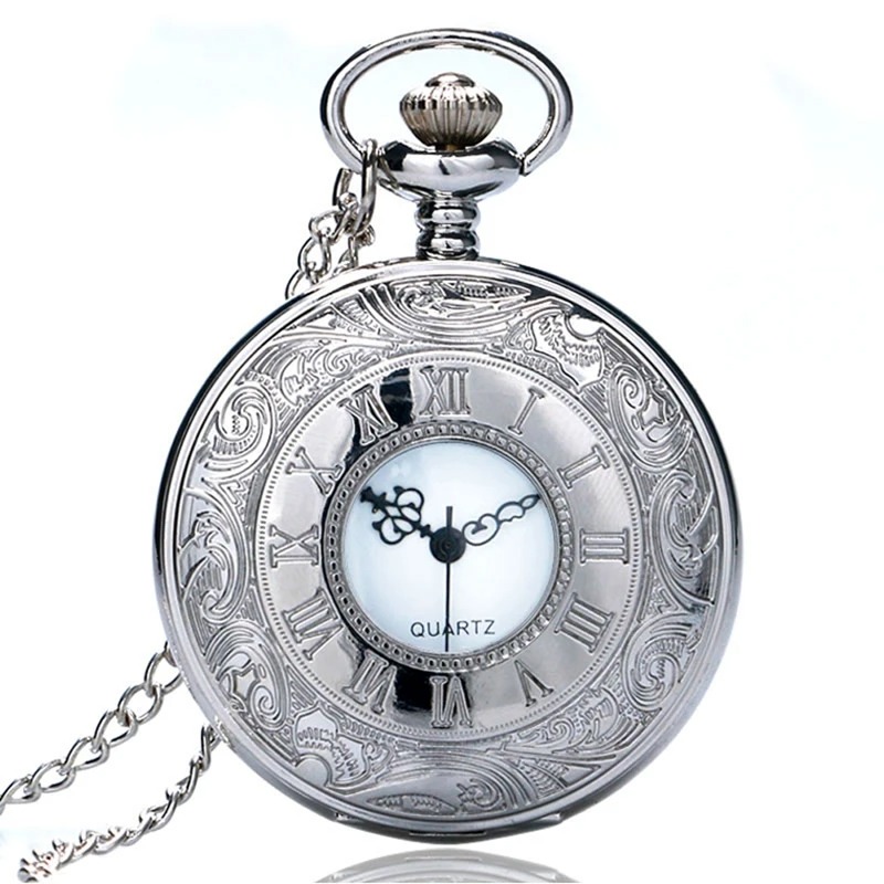 Picture of Black Roman Numerals Quartz Pocket Watch Men Women Black Hollow Case Steampunk Vintage Pendant Necklace Best Gifts for Men Women