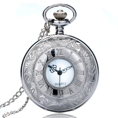 Picture of Black Roman Numerals Quartz Pocket Watch Men Women Black Hollow Case Steampunk Vintage Pendant Necklace Best Gifts for Men Women