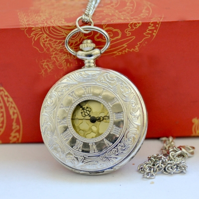 Picture of Black Roman Numerals Quartz Pocket Watch Men Women Black Hollow Case Steampunk Vintage Pendant Necklace Best Gifts for Men Women