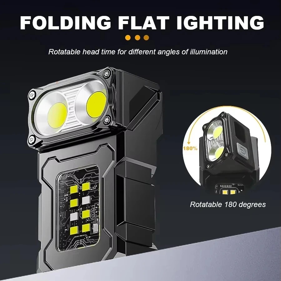 Picture of Multifunctional COB Flashlight Ajustable Angle LED Outdoor Torch Portable Keychain Light Magnetic Camping Warning Lamp