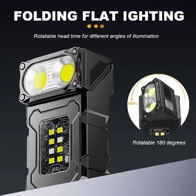 Picture of Multifunctional COB Flashlight Ajustable Angle LED Outdoor Torch Portable Keychain Light Magnetic Camping Warning Lamp